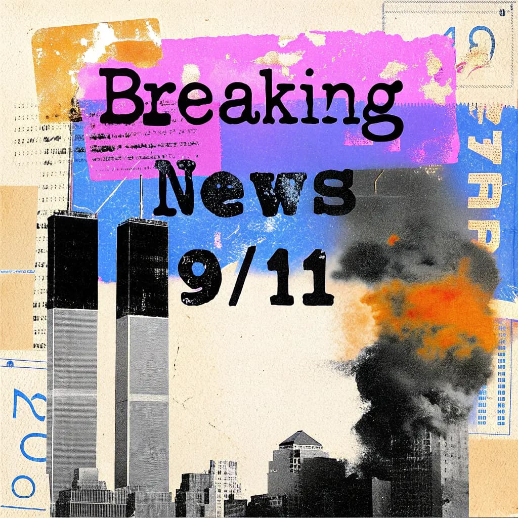 Breaking news image of the Twin Towers on September 11, 2001